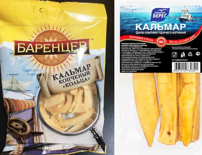 копчёные кальмары в пакетиках
