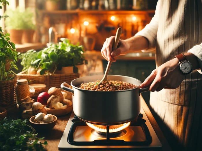 Гречка с овощами и грибами